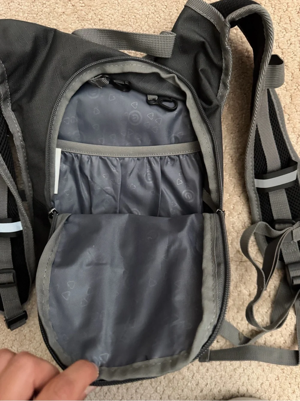 Compact Black Hydration Backpack with Gray Accents